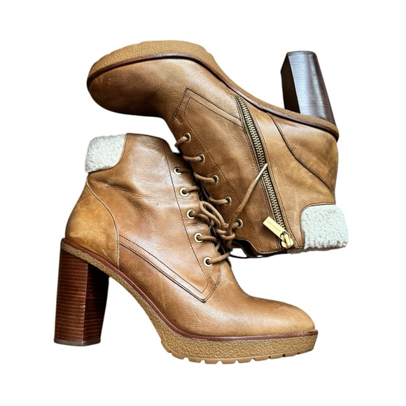 MICHAEL Michael Kors Shoes - MICHAEL Michael Kors Tan Leather Lace-Up Block Heel Ankle Boots